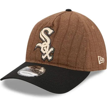 Boné curvo castanho e preto ajustável 9TWENTY A Frame Wool Pinstripe da Chicago White Sox MLB da New Era