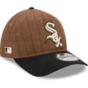 bone-curvo-castanho-e-preto-ajustavel-9twenty-a-frame-wool-pinstripe-da-chicago-white-sox-mlb-da-new-era