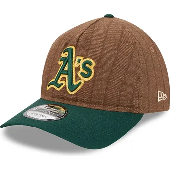 Boné curvo castanho e verde ajustável 9TWENTY A Frame Wool Pinstripe da Oakland Athletics MLB da New Era