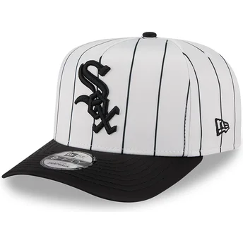 Boné curvo branco e preto snapback 9FIFTY A Frame Satin Pinstripe da Chicago White Sox MLB da New Era