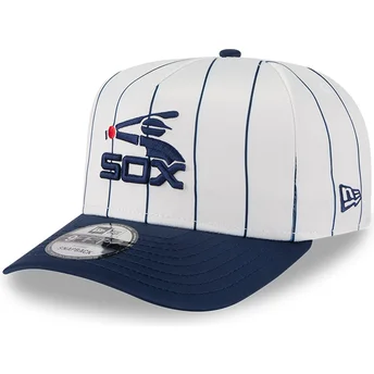 Boné curvo branco e azul marinho snapback 9FIFTY A Frame Satin Pinstripe da Chicago White Sox MLB da New Era