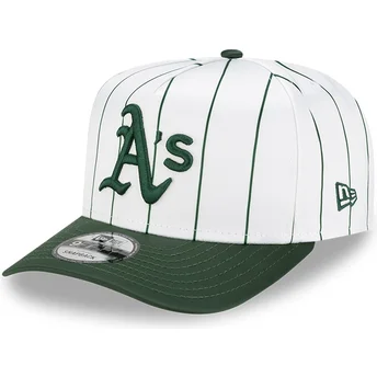 Boné curvo branco e verde snapback 9FIFTY A Frame Satin Pinstripe da Oakland Athletics MLB da New Era
