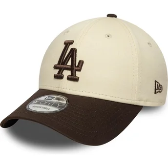 Boné curvo bege e castanho ajustável 9FORTY Side Patch da Los Angeles Dodgers MLB da New Era