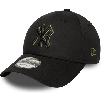 Boné curvo preto ajustável com logo verde 9FORTY Outline da New York Yankees MLB da New Era