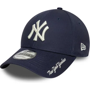 Boné curvo azul marinho ajustável 9FORTY Visor Script da New York Yankees MLB da New Era