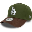 bone-curvo-verde-e-castanho-snapback-9forty-e-frame-suede-visor-da-los-angeles-dodgers-mlb-da-new-era
