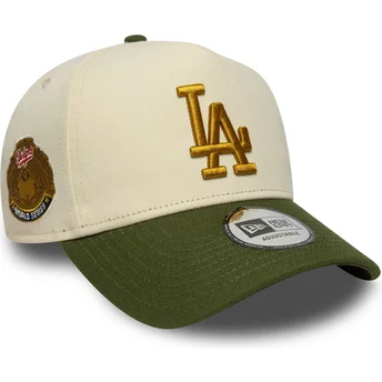 Boné curvo bege e verde snapback 9FORTY E Frame World Series Patch da Los Angeles Dodgers MLB da New Era