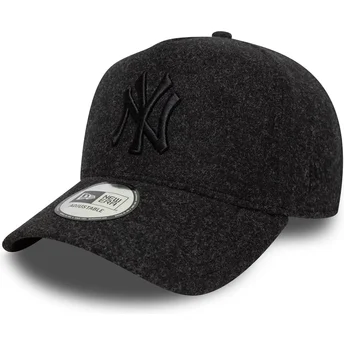 Boné curvo preto snapback com logo preto 9FORTY E Frame Melton da New York Yankees MLB da New Era