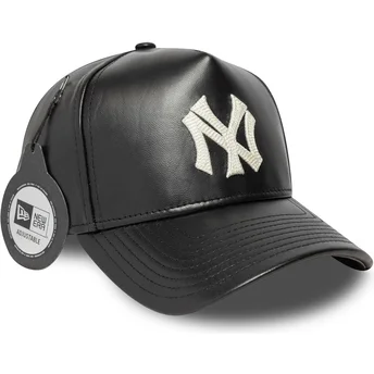 Boné curvo preto ajustável 9FORTY E Frame Img Leather da New York Yankees MLB da New Era