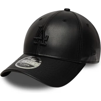 Boné curvo preto snapback com logo preto 9FORTY M-Crown PU da Los Angeles Dodgers MLB da New Era