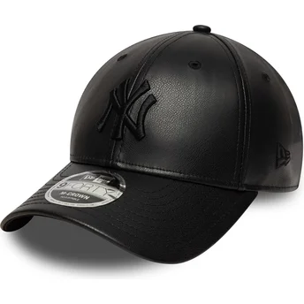 Boné curvo preto snapback com logo preto 9FORTY M-Crown PU da New York Yankees MLB da New Era