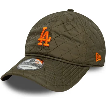 Boné curvo verde ajustável com logo laranja 9TWENTY Quilted da Los Angeles Dodgers MLB da New Era