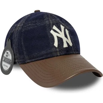 Boné curvo azul marinho e castanho ajustável 9TWENTY Img Loden Leather da New York Yankees MLB da New Era