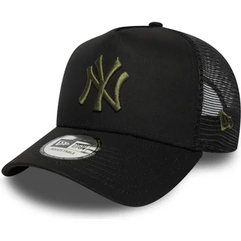 Boné trucker preto com logo verde A Frame League Essential da New York Yankees MLB da New Era