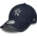 bone-curvo-azul-marinho-ajustavel-para-mulheres-9forty-sequin-denim-da-new-york-yankees-mlb-da-new-era