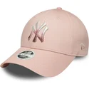 bone-curvo-rosa-ajustavel-para-mulheres-9forty-metallic-logo-da-new-york-yankees-mlb-da-new-era