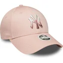 bone-curvo-rosa-ajustavel-para-mulheres-9forty-metallic-logo-da-new-york-yankees-mlb-da-new-era