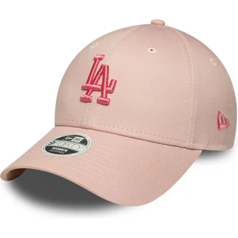 Boné curvo rosa ajustável para mulheres com logo rosa 9FORTY League Essential da Los Angeles Dodgers MLB da New Era