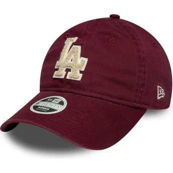 Boné curvo grená ajustável para mulheres com logo bege 9TWENTY Boucle da Los Angeles Dodgers MLB da New Era