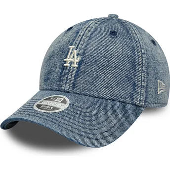 Boné curvo azul ajustável para mulheres 9TWENTY Denim da Los Angeles Dodgers MLB da New Era