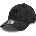 bone-curvo-preto-ajustavel-para-mulheres-9twenty-denim-da-new-york-yankees-mlb-da-new-era