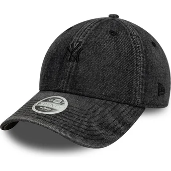 Boné curvo preto ajustável para mulheres 9TWENTY Denim da New York Yankees MLB da New Era