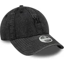 bone-curvo-preto-ajustavel-para-mulheres-9twenty-denim-da-new-york-yankees-mlb-da-new-era