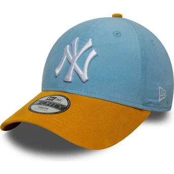 Boné curvo azul e castanho ajustável para criança 9FORTY Cord da New York Yankees MLB da New Era