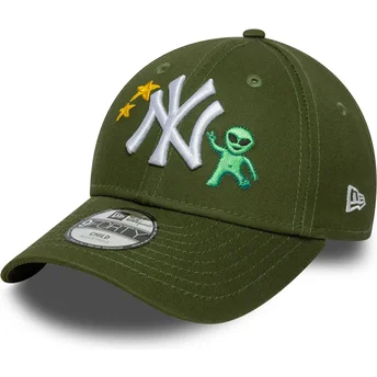 Boné curvo verde ajustável para criança 9FORTY Space Icon da New York Yankees MLB da New Era