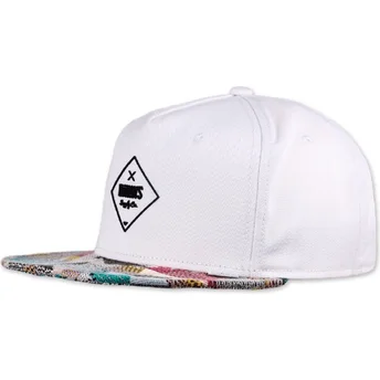 Boné plano branco e multicolor snapback Rubber Aztek da Djinns