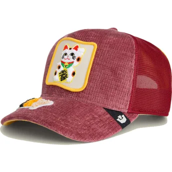Boné trucker vermelho gato Lucky Maneki-Neko Happy Thoughts The Farm da Goorin Bros.