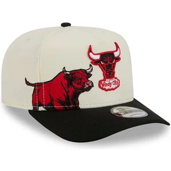 Boné curvo bege e preto snapback 9FIFTY A Frame Precurved Hardwood Classics da Chicago Bulls NBA da New Era