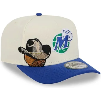 Boné curvo bege e azul snapback 9FIFTY A Frame Precurved Hardwood Classics da Dallas Mavericks NBA da New Era