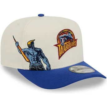 Boné curvo bege e azul snapback 9FIFTY A Frame Precurved Hardwood Classics da Golden State Warriors NBA da New Era