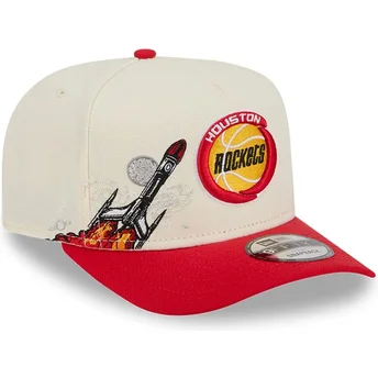 Boné curvo bege e vermelho snapback 9FIFTY A Frame Precurved Hardwood Classics da Houston Rockets NBA da New Era
