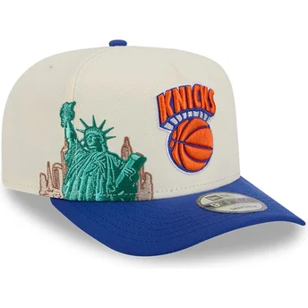 Boné curvo bege e azul snapback 9FIFTY A Frame Precurved Hardwood Classics da New York Knicks NBA da New Era