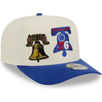 Boné curvo bege e azul snapback 9FIFTY A Frame Precurved Hardwood Classics da Philadelphia 76ers NBA da New Era