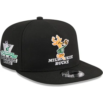 Boné plano preto snapback 9FIFTY A Frame Hardwood Classics da Milwaukee Bucks NBA da New Era