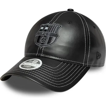 Boné curvo preto ajustável para mulheres da FC Barcelona LALIGA 9TWENTY PU Leather da New Era