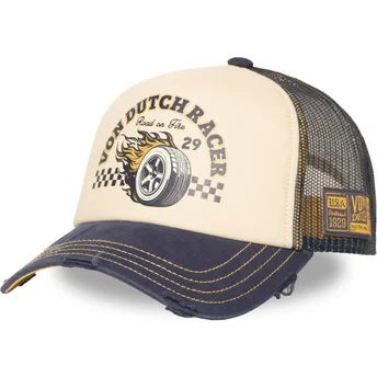 Boné trucker bege e azul marinho CREW32 da Von Dutch