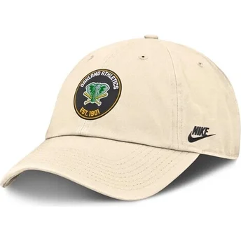 Boné curvo bege ajustável Club Unstructured Organic Cotton da Oakland Athletics MLB da Nike