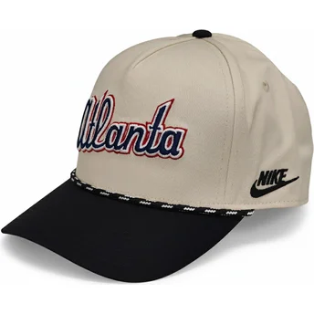Boné curvo bege e preto snapback Rise Structured da Atlanta Braves MLB da Nike