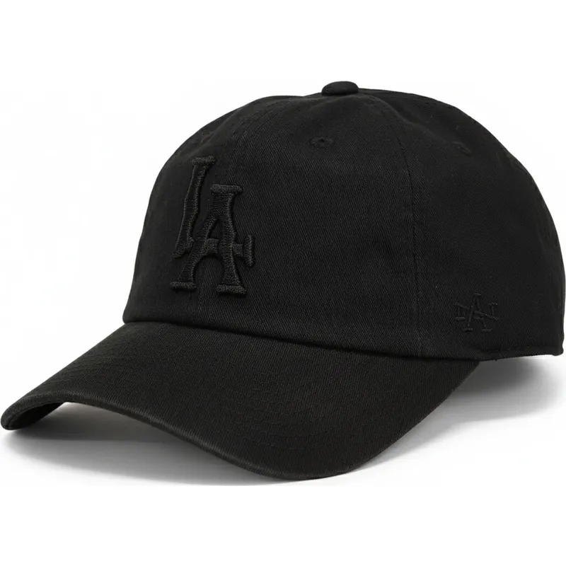 bone-curvo-preto-ajustavel-com-logo-preto-los-angeles-dodgers-ballpark-da-american-needle