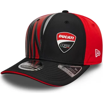 Boné curvo preto e vermelho snapback 9SEVENTY Stretch Snap Print da Ducati Motor MotoGP da New Era