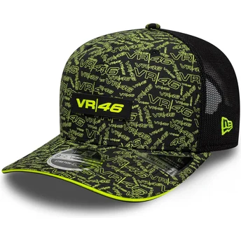 Boné trucker preto e amarelo 9SEVENTY Stretch Snap All Over Print da Valentino Rossi VR46 MotoGP da New Era