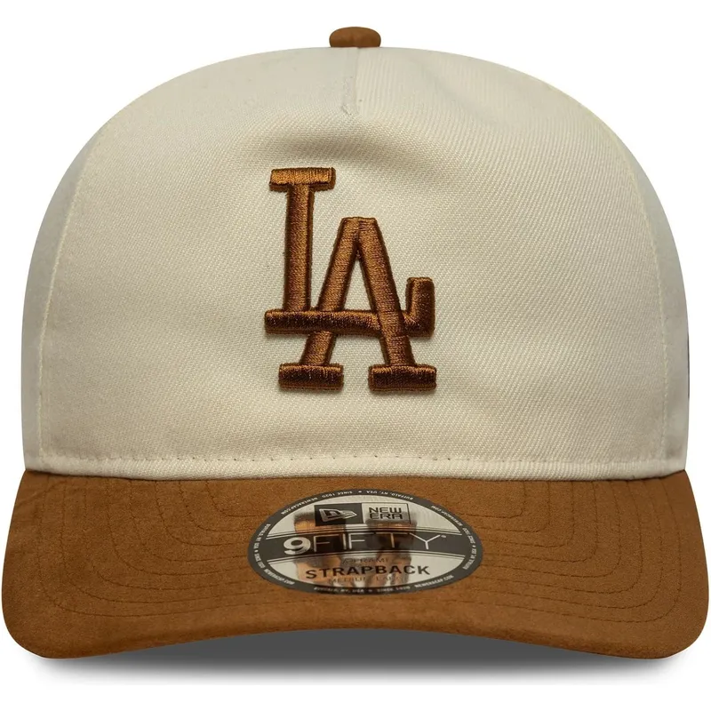 bone-curvo-bege-e-castanho-ajustavel-9fifty-a-frame-suede-visor-da-los-angeles-dodgers-mlb-da-new-era