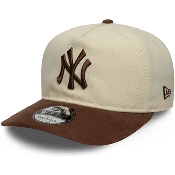 Boné curvo bege e castanho ajustável 9FIFTY A Frame Suede Visor da New York Yankees MLB da New Era