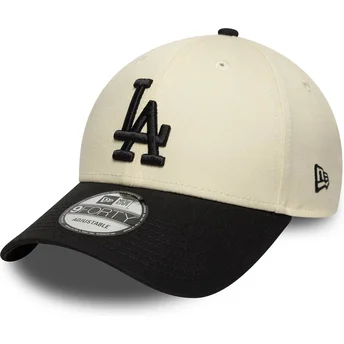 Boné curvo bege e preto ajustável 9FORTY Colour Block da Los Angeles Dodgers MLB da New Era