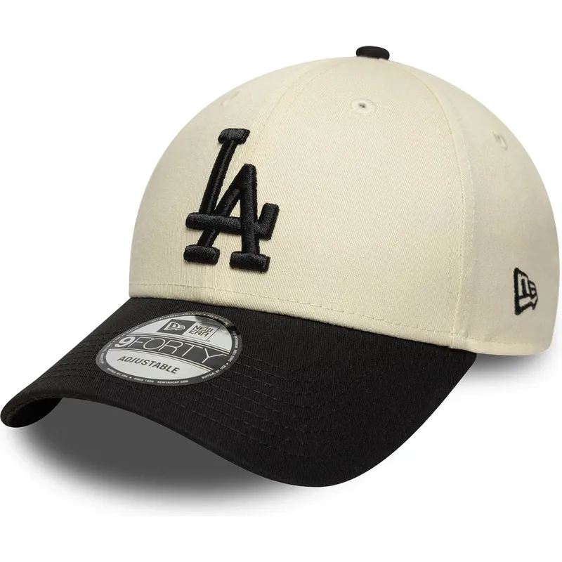 bone-curvo-bege-e-preto-ajustavel-9forty-colour-block-da-los-angeles-dodgers-mlb-da-new-era