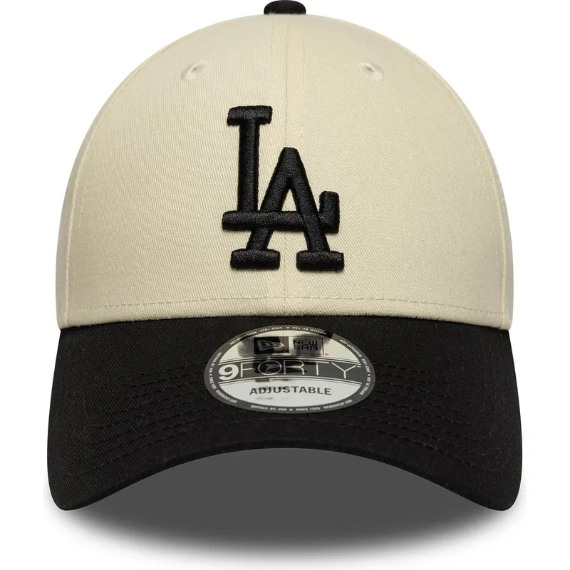 bone-curvo-bege-e-preto-ajustavel-9forty-colour-block-da-los-angeles-dodgers-mlb-da-new-era